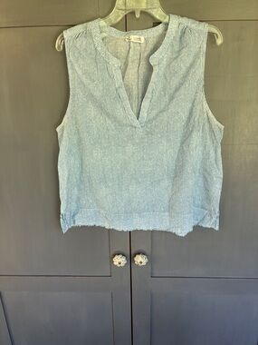 Carve designs large Light Blue Striped Sleeveless Split-Front Tank